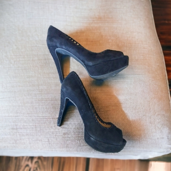 ANTONIO MELANI Shoes - Antonio Melani Luna Black Suede Leather Peep Toe Stiletto Platform Heels Sz 9.5M